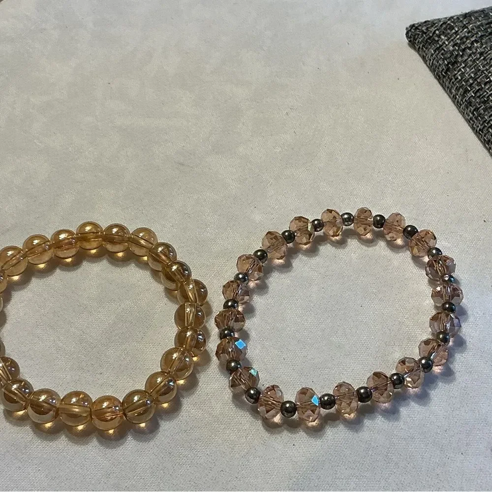 Peachy-Pink Beaded Bracelets in a Set of 2